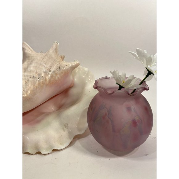 Rueven Art Nouvea Glass Round Ribbon Vase /Rare 4"/Made in Israel - Picture 3 of 4